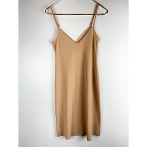 Commando Classic Solid Tailed Slip Dress V Neck Beige S/M